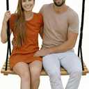 Taeku Adult Tree Swing, Hanging Beech Wood Swings with Adjustable Rope Garden Chair Seat Swing for Indoor Outdoor (26''x12'')
