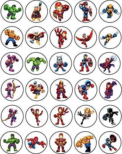 30 x Edible Cupcake Toppers – Heroic Super Squad Inspired Collection of Edible Cake Decorations