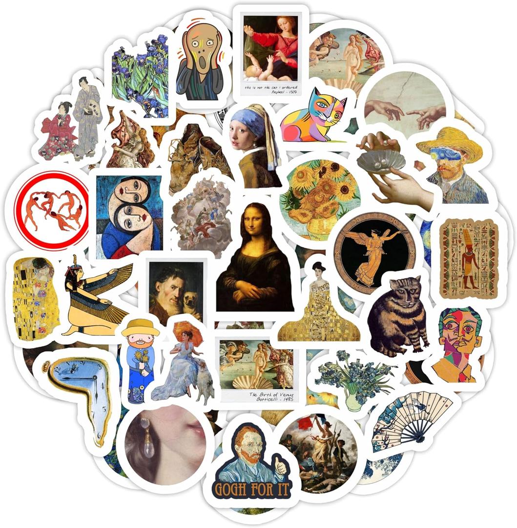 BulbaCraft Art History Stickers, Famous Paintings Stickers for Water Bottle and Laptop - Art Party Favors, Decorations & Gifts, Waterproof Vinyl Decals, Gifts for Women & Men