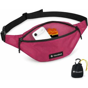 Vavabox Extremely Lightweight Running Belt for Men Women, Fanny Pack Travel Bum Bag with 2 Zippers, Water-Resistant Waist Bag for Running Walking Hiking (Rose Pink)