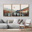 Tinonedraw Boho Mountain Framed Canvas Wall Art Set, Watercolor Nature Landscape Wall Decor, Black Pine Forest Artwork, Modern Sunrise Art Prints for Living Room, Bedroom, Office 16"x24"x3