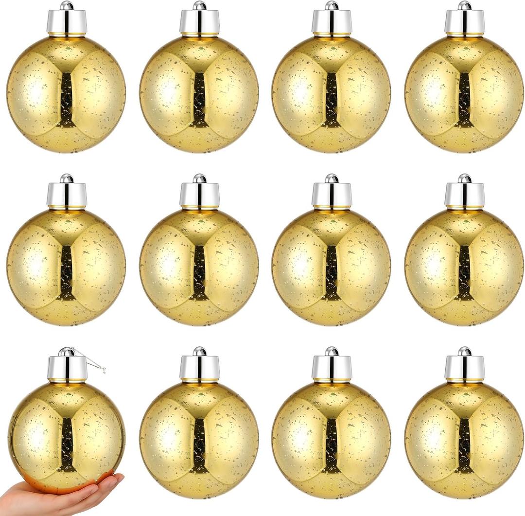 Syhood 12 Pcs 6 Inch Mercury Christmas Ornament Balls Xmas Tree Decoration Balls Extra Large Shatterproof Ornament Hanging Ball Giant Jumbo Vintage Ball for Holiday Xmas Tree Party Decor (Gold)