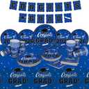 Graduation decorations class of 2026 Gatherfun Congrats Grad Party Dinnerware Set Blue Disposable Paper Plates Napkins Cups Tablecloth Banner for Gatherfun Decorations 2026 deals , Serve 25