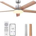 DREO Smart Ceiling Fan with Lights, 52 Inch, 12 Speeds & 3 Fan Modes, Stepless Color Tones, Dimmable LED Light, 12H Timer, Quiet DC Motor, Remote/APP/Alexa Control, Silver Ceiling Fans Indoor