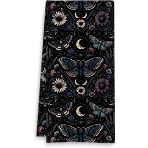 Gothic Witchy Kitchen Towels, Boho Moon Butterfly Flower Hand Towels for Bathroom Decor, Dark Cottagecore Moth Floral Botanical Dish Towel Tea Towel for Kitchen Decor, 16x24 Inch (Style5)