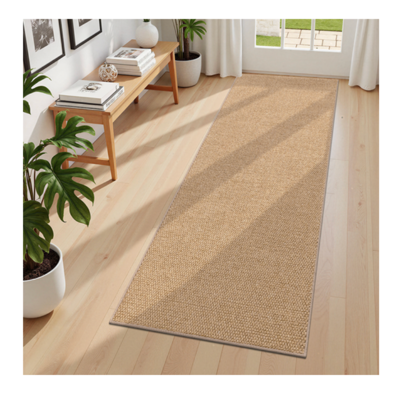 2x12 ft Washable Runner Rug Faux Jute Woven Texture