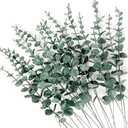 60pcs Eucalyptus Stems Artificial Eucalyptus Leaves Fake Greenery Branches Stems Faux Eucalyptuses Wedding Bouquet (60, Green)