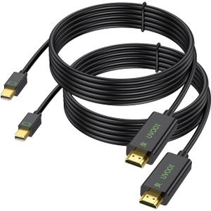 4K Mini DisplayPort to HDMI Cable 6FT 2-Pack, Mini DP to HDMI Cable Adapter (4K@30Hz, 2K@60Hz, 1080P@120Hz) Compatible with Thunderbolt 2, MacBook Air/Pro, Surface Pro/Dock, Projector, Monitor (Black)