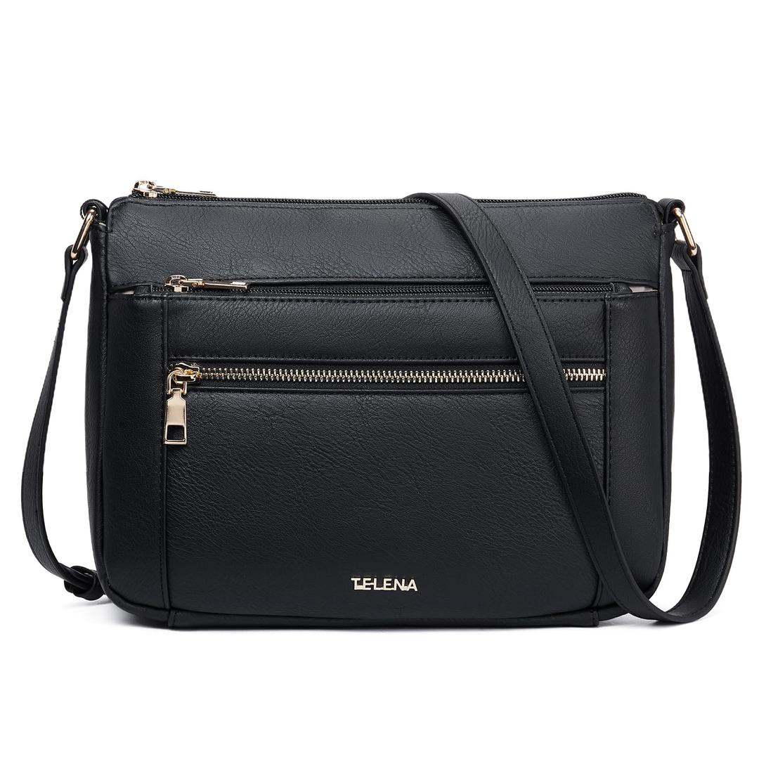 Telena Crossbody Bags for Women, Leather Cross body Purse With Adjustable Strap (Black, Regular)