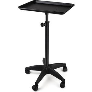 Salon Tray Cart on Wheels,Adjustable Height Rolling Tray,Aluminum Tattoo Tray,for Hair Salon,Beauty Spa,Tattoo Work Table and Hair Stylist Storage (Black