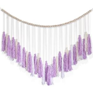 Boho Macrame Wall Hanging,Large Purple Cotton Tassel Garland,Colorful Birthday Decor,Party Backdrop Christmas Decor for Bedroom,Nursery,Play Room,Baby Shower,Girls Room Decor