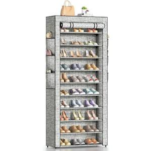 Covered Shoe Rack Tall Metal Shoes Rack Organizer for Entryway Garage Closet Tall Shoe Shelf Shoe Storage Cabinet Free Standing Large Garage Shoes Racks Organizer (23L x 12W)
