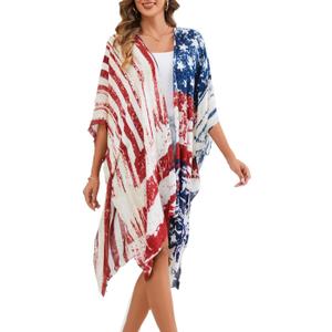 Women's American Flag Beachwear cover up Cardigan Loose Tops Shirt