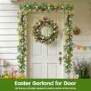 6 FT Pre-Lit Easter Garland with 20 LED Lights & 8 Modes Timer, Lighted Pastel Easter Egg Garland for Mantle Decorations, Greenery Spring Garland with Flower & Berry for Fireplace Table Holiday