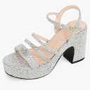 Allegra K Women's Glitter Sparkly Strappy Platform Chunky Heels Sandals, 8"