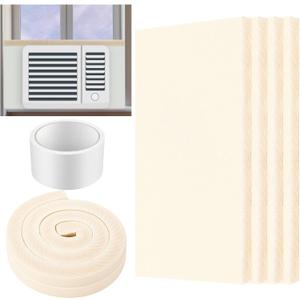 Pangda 4 Pcs 17 x 9 x 7/8 Inch Window Air Conditioner Insulated Foam Panels Insulation Winter Ac Side Surround Panels Kit with Top Seal Strip for Summer and Winter Indoor (Beige) (White)