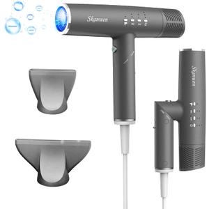 Ionic Hair Dryer with Folding Handle, 110,000 RPM High-Speed Professional Blow Dryer | Fast Drying, Low Noise, Lightweight Design, Perfect for Home and Travel, Dark Gray