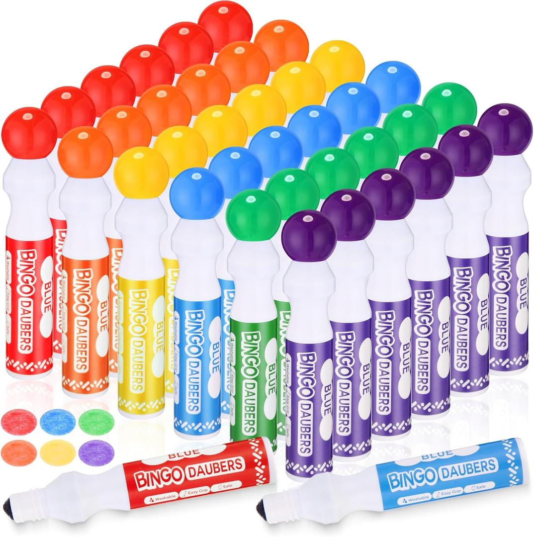 Crtiin 36 Pack Mixed Colors Set of Bingo Daubers Dot Markers Bingo Supplies in 6 Colors Art Markers Paint Craft Ideal for Art and Crafts Painting Supplies Drawing Coloring Class Gift