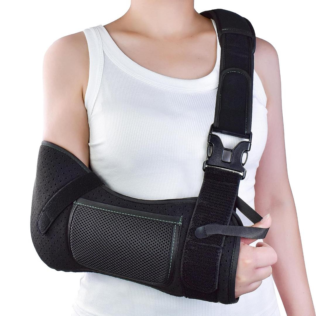 Arm Sling for Shoulder & Elbow Injury – Adjustable Shoulder Surgery Sling, Breathable & Lightweight Arm Support, Comfortable Sponge Shoulder Pad for Rotator Cuff & Elbow Recovery, Fits Left/Right Arm (Black, Small) 