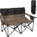 Double Folding Loveseat Camp Chair for Adults - 46.5 in Low-Profile Outdoor Camping Couch with Cup Holders, Two People Heavy Duty Folding Couch, Portable Loveseat for Camping, Patio, Lawn, and Picnic
