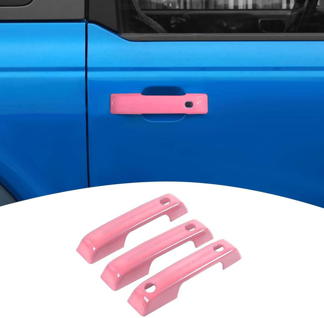 for Bronco Door Handle Cover Trim Pink Fit for Ford Bronco 2021 up Pink Exterior Accessories 3pcs