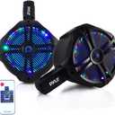 Pyle Waterproof Marine Wakeboard Tower Speakers - 6.5 Dual Subwoofer Speaker Set and 1.0 Tweeters, LED Lights and 200 Watt Power - 2-way Boat Audio System with Mounting Bracket - PLMRWB65LEB (Black) (Blue)