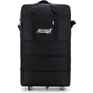 M Size Expandable Travel Oxford Duffel Bag with Wheels Waterproof Lightweight Traveling Foldable Suitcase (Black)