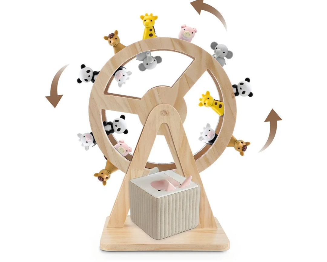 Pinkunn Ferris Wheel Shelf Compatible with Tonies 360° Magnetic Floating Shelves Wooden Magnetic Shelf Compatible with Tonie Box and Figures Storage Hold 50-70 Character for Room Decor(Wooden