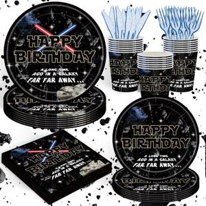 120 Pcs of Galaxy Party Supplies, Including 20 Plates, 20 Napkins, 20 Disposable Paper Cups, 20 Forks, And 20 Knives, Galaxy Movie Birthday Party Decorations, And Birthday Decorations for 20 Guests
