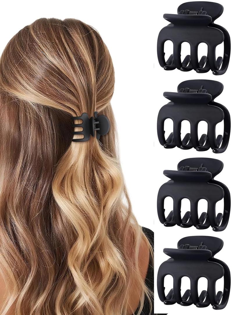 USDNICE Medium Hair Clips Combination 2 Styles Small Claw Clips for Thin Hair 5 Pcs Matte Non-slip Rectangle Jaw Clips Square Hair Accessories for Women and Girls (Black)