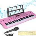 Hricane Piano Keyboard, 61 Keys Beginner Electronic Keyboard Portable Digital Music Keyboard, Early Education Music Instrument with Microphone & Music Sheet Stand (pink)