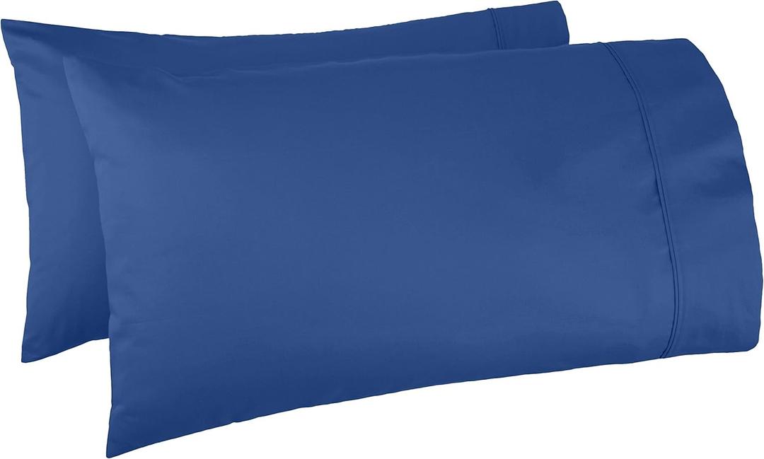 Amazon Basics 400 Thread Count 100% Cotton Pillow Cases, Sateen Weave, King Size, 40" x 20", Navy, Set of 2, Pillows Not Included