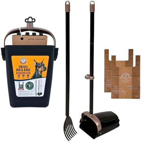 Arm & Hammer Dog Pooper Scooper Swivel Bin & Rake, Poop Scoop for Dogs, Black