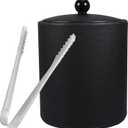 Ice Bucket with Lid, Tongs and Strainer, Stainless Steel Insulated Ice Bucket for Cocktail Bar, Ideal for Cocktail Bar, Parties, Chilling Wine, 5.5 x 5.5 x 7.3 inches (Black)