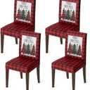 Horaldaily 4PCS Christmas Dining Chair Covers,Red Buffalo Plaid Trees Stretch Removable Washable Slipcover Chair Protector for Dining Room Home Decor