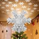 Christmas Tree Topper Lighted with Built-in LED Rotating Snowflake Projector, 3D Hollow Glitter Silver Snowflake Tree Topper for Xmas Party Holiday Christmas Decorations