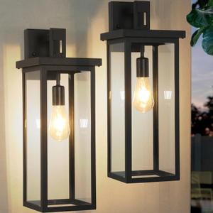 20" Large Exterior Lighting Fixtures Modern Wall Lantern,Outdoor Wall Lights with Clear Glass Shade,E26 Base Outdoor Lamps for Patio Porch,Waterproof Outside Exterior Lights for House 2 Pcs