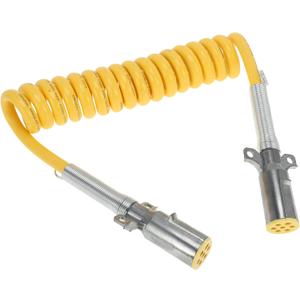 7 Way Coiled Electrical Power Trailer Cord Wire Male Plug Trailer Extension Cable for Semi Trucks Tractors 15 Feet Yellow Zinc Alloy