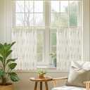 Boho Floral Linen Small Window Curtain for Kitchen Bathroom,Pinch Pleat Cafe Curtain 24x18 Inch Length Light Brown