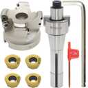 Face Mill Cutter Holder EMRW 6R 63-22+R8-FMB22-7/16+RPMT1204 Hard Alloy Blade+8mm Spanner+T15 Spanner, Used for Fough Machining of The Workpiece on The Milling Machine