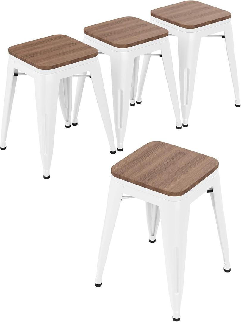 Changjie Furniture 18 Inch Stools Metal Dining Chairs Set of 4 Stackable School Stools Classroom Barstools (18 inch, Off White)