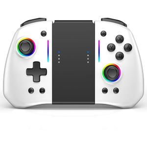 RREAKA Controller for Switch 1/ OLED/Lite, Split Design, Wireless Pro Controller with TURBO function, Dual Motor Vibration, Back Buttons, 8 RGB Colors,Ergonomically Designed Joypad-White&Black