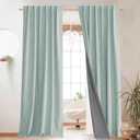 NICETOWN 100% Blackout Seafoam Green Linen Curtains 90" Length with Thermal Insulated Liners, Farmhouse Style Room Cooling Small Window Draperies for Dining Room (2 Panels, 52" W)