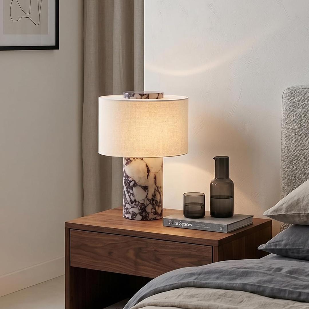 Rechargeable Marble Table Lamp, Stone Bedside Lamp, Touch Dimmable