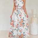 ZESICA Women's 2026 Summer Floral Sleeveless Maxi Dress Ruffle One Shoulder High Waist Boho Beach Wedding Guest Long Dresses (White, Small)
