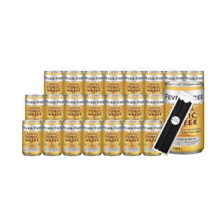 Fever-Tree Tonic Water Premium Mixer 5.07 fl oz Aluminum Can 24 Pack + 20 Plastic Stirrer Sticks by KOOL8SHOP Infinite Deals, 08/2026