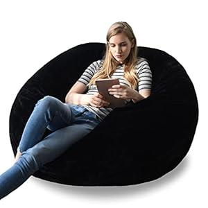YuppieLife Fluffy Fur Bean Bag Chairs Cover for Adults(Just Cover, No Filler) 4Ft Machine Washable Large Size Lazy Sofa Cover Luxury/ Replacement（Black）