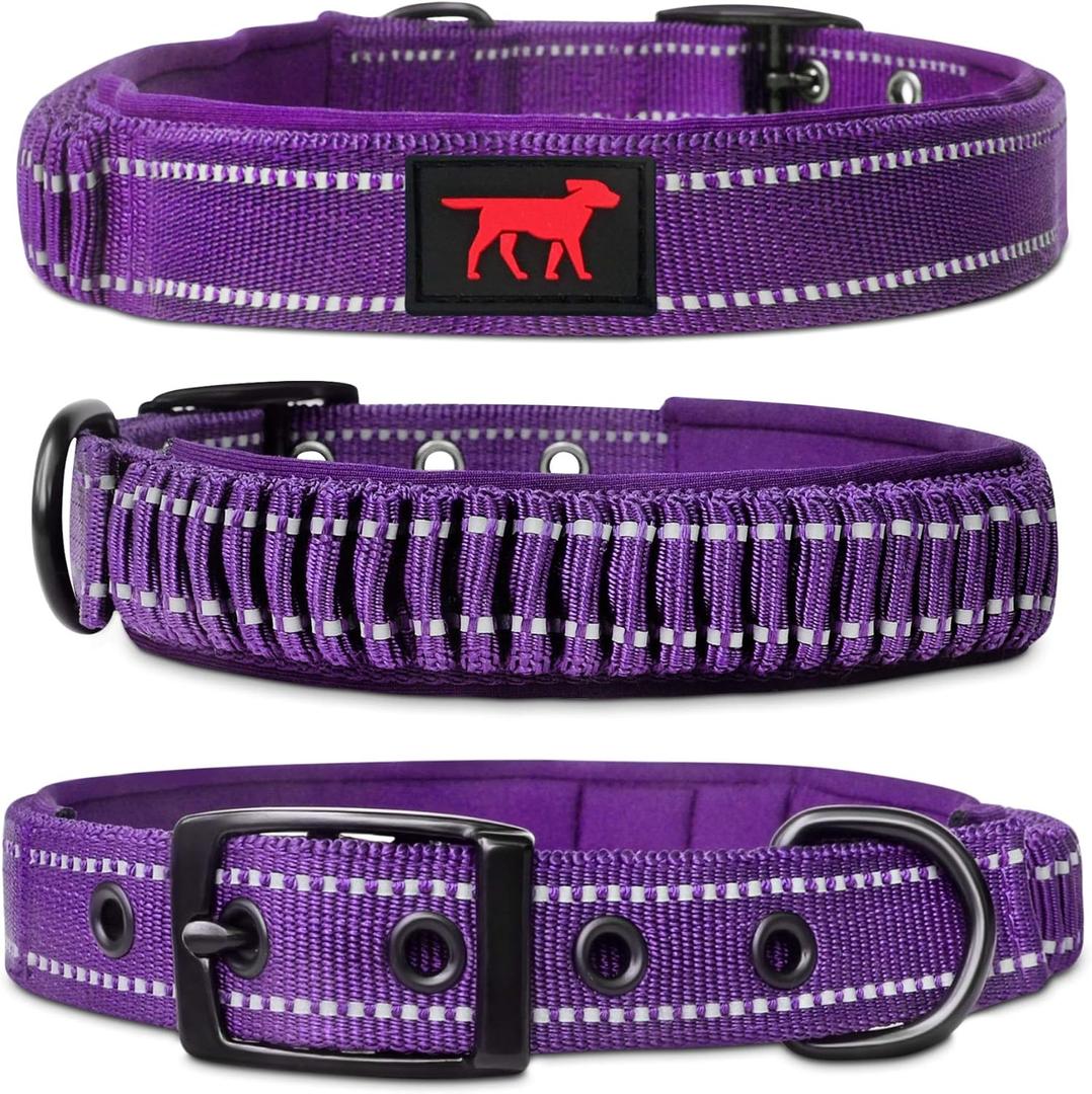 Heavy Duty Dog Collar with Handle | Ballistic Nylon Heavy Duty Collar | Padded Reflective Dog Collar with Adjustable Stainless Steel Hardware | Convenient Sizing for All Breeds (Medium/Large (14 - 18" Neck), Purple)