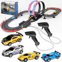 Slot Car Race Track Set, 19ft Electric Track with LED Lights and 4 Slot Cars, 2 Hand Controllers and Racing Game Lap Counters, Set Features Loop, Turns, and Crossover for Boys Age 6-12