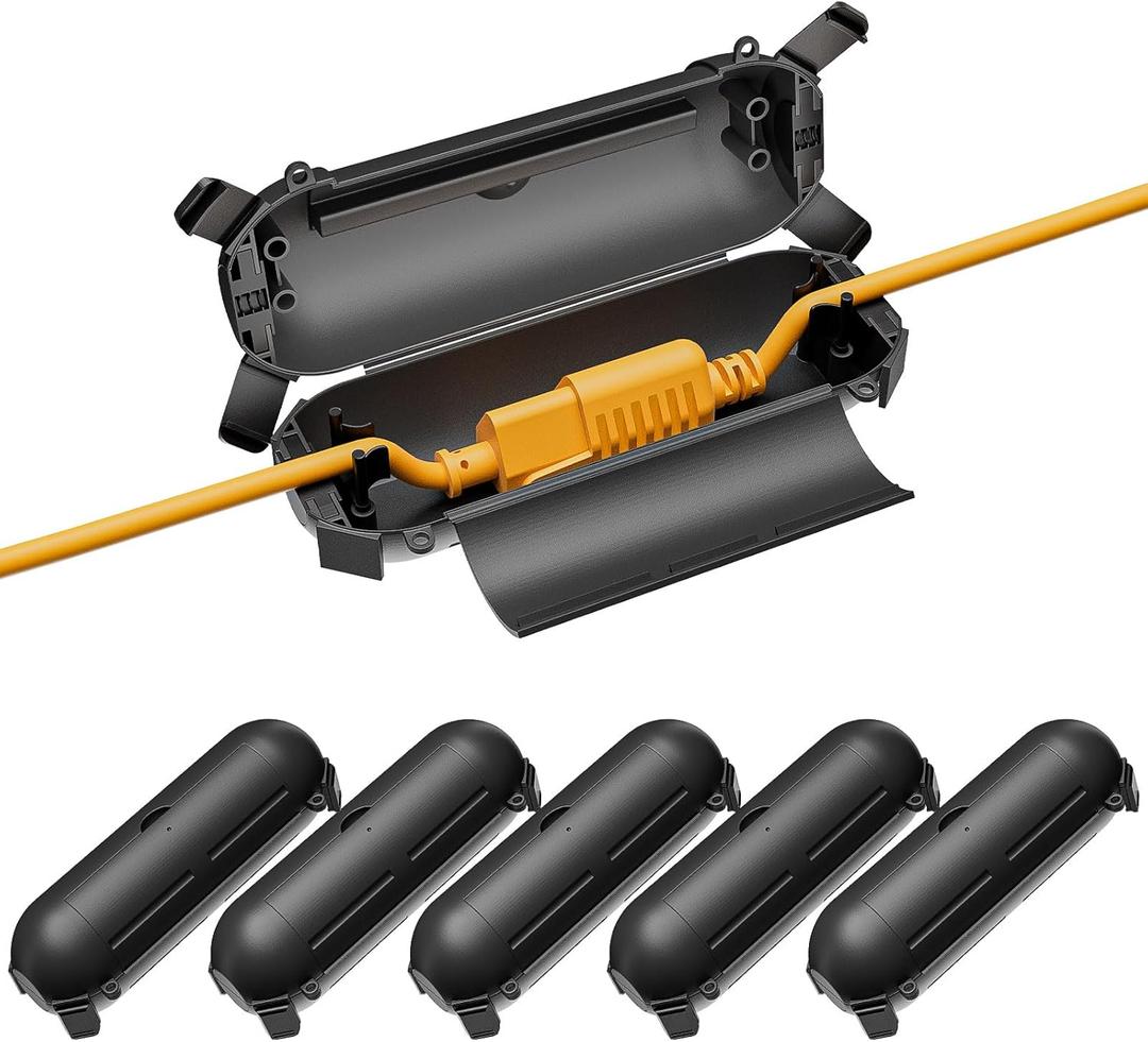 iwillink 6 Pack Outdoor Extension Cord Cover Waterproof - Weatherproof Electrical Connection Box for Outdoor Outlet, Plug, Socket, Christmas Holiday Decoration, Power Tool, Black